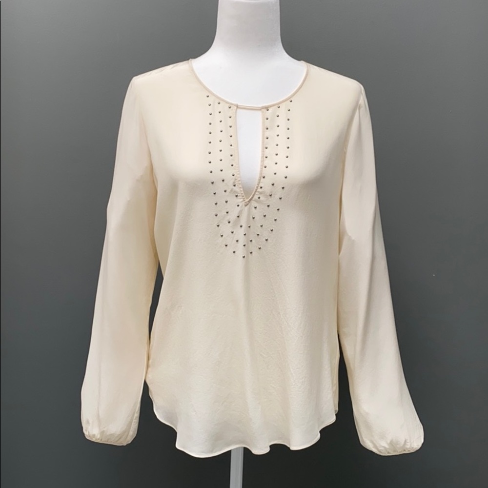 RORY BECA - SILK CREAM SILVER GROMMETS TOP - SZ S